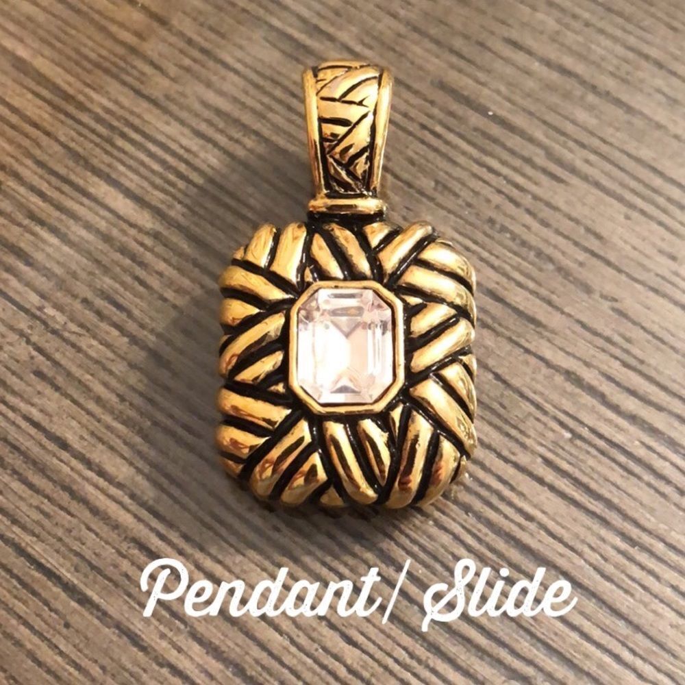 Vintage Goldtone Pendant / Slide with Rhinestone